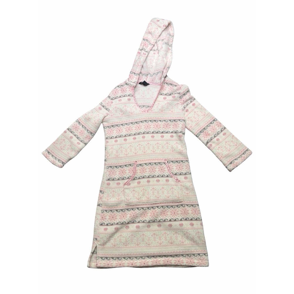 Nautica Girls Plush Hooded Lounge Dress Pink Fair Isle Size Small Soft Cozy